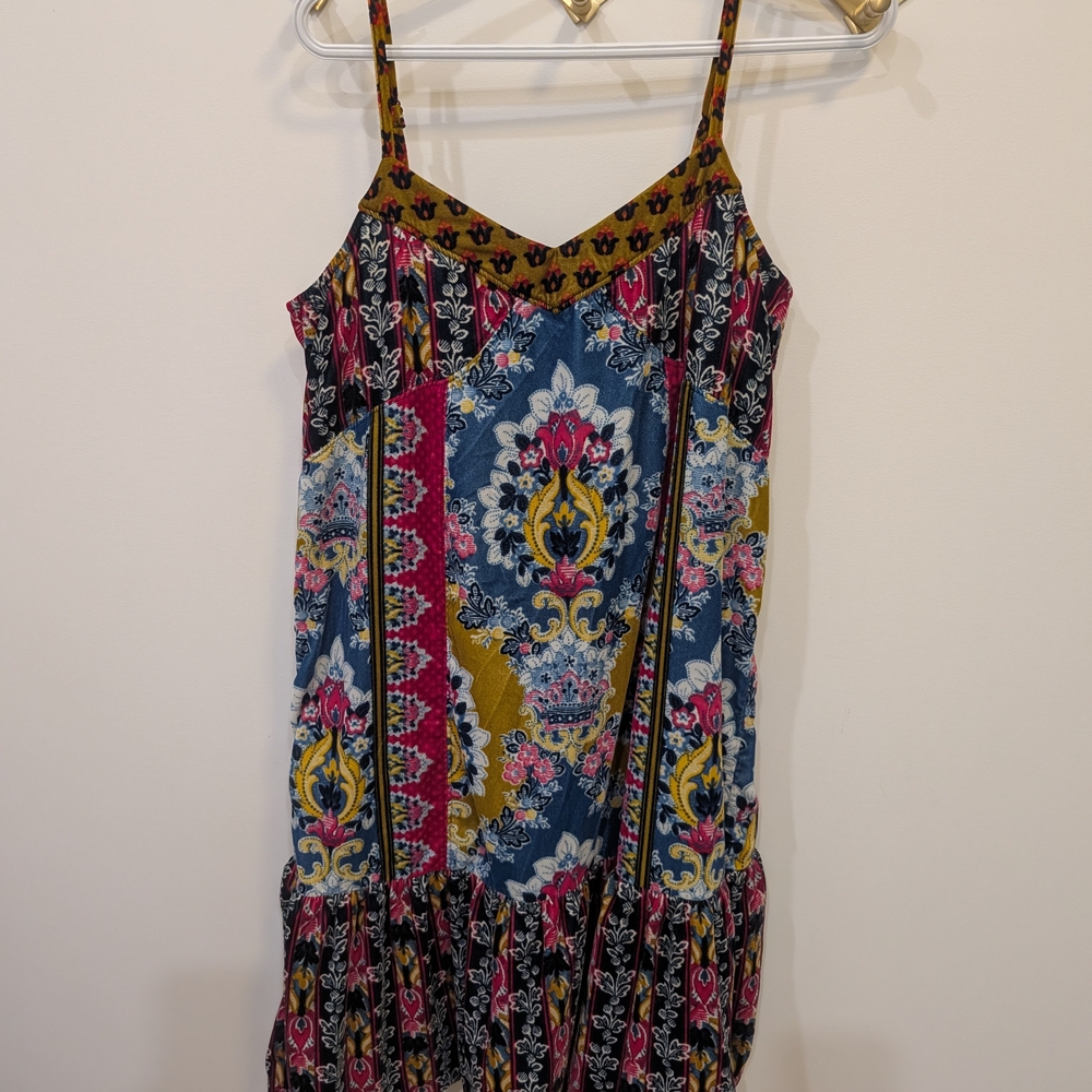 Anthropologie Pink and Blue Spaghetti Strap Sundress